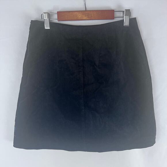 Miami Women's Black Embroidered Western Boho Corduroy Mini Skirt Size Small - Picture 2 of 7